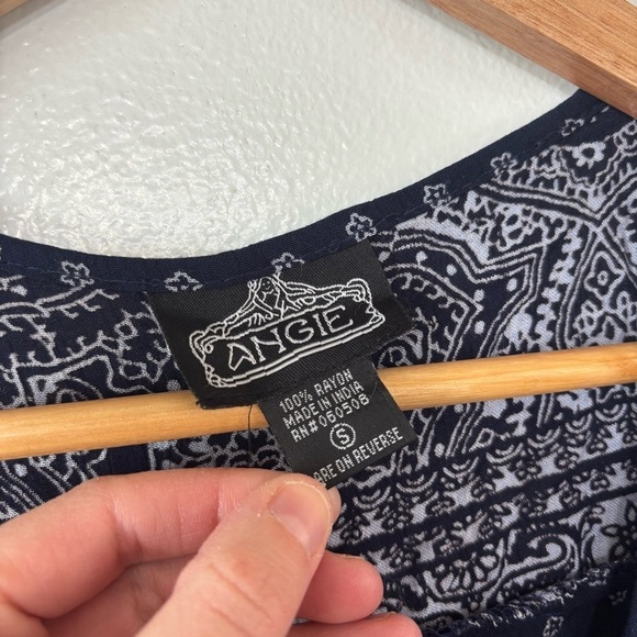 Angie Boho Navy Blue Paisley Floral Print Spring Tunic Mini Dress Size S - Picture 5 of 6